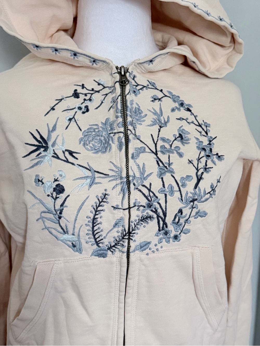 Lucky Brand vintage Y2K-era full-zip 3D embroidered hoodie boho fairycore floral - Picture 5 of 14